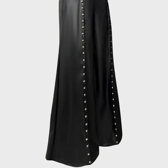 Bling Rhinestones Studded Wide Leg Faux Leather Pants - Picture 6 of 7